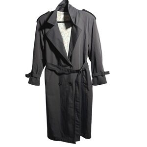 VTG London Fog Trench Coat Dark Gray Double Breasted Belted Womens 12 Pet